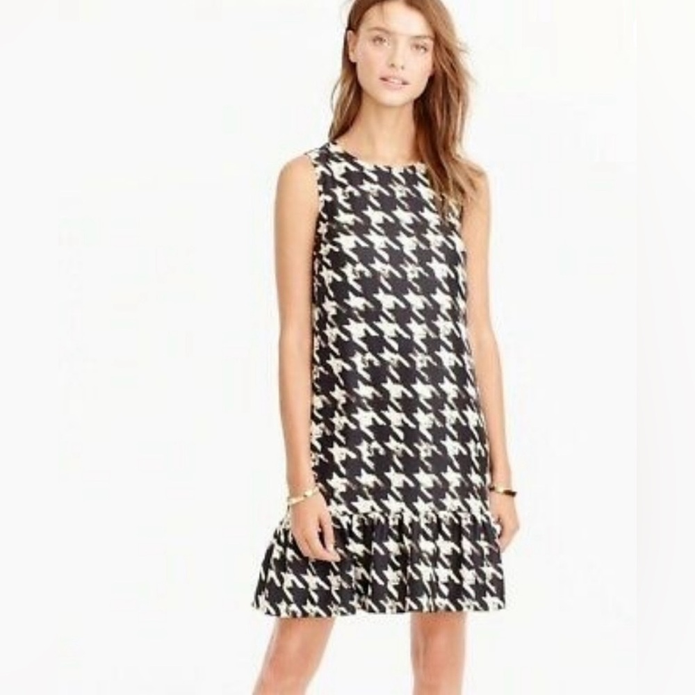 J. Crew Black and White Houndstooth Mini flounce Dress